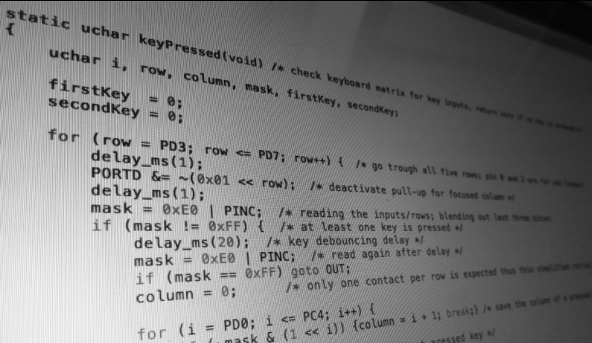 Microcontroller code witten in C for the keyPressed event