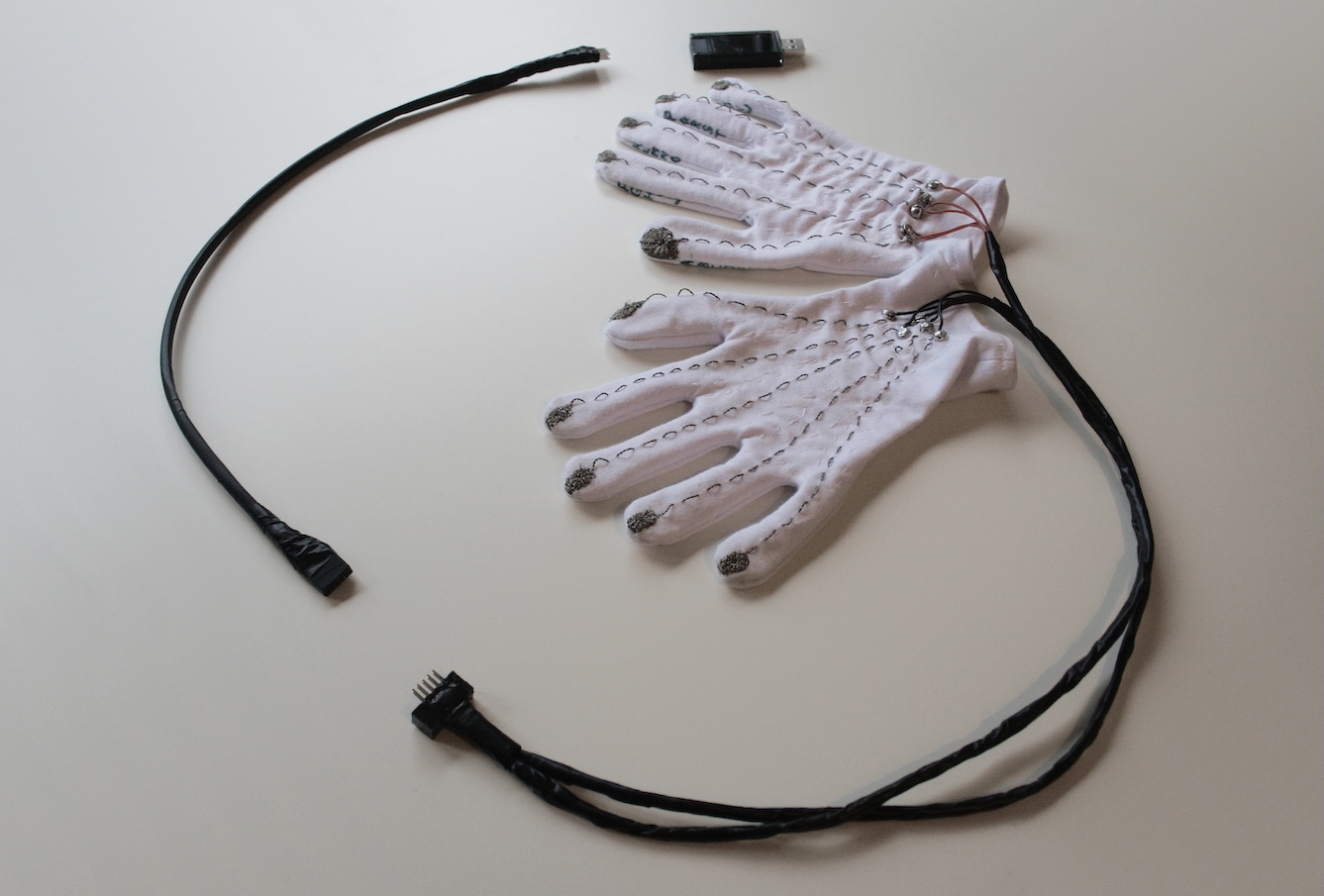 Electronically connected gloves with interactive threads