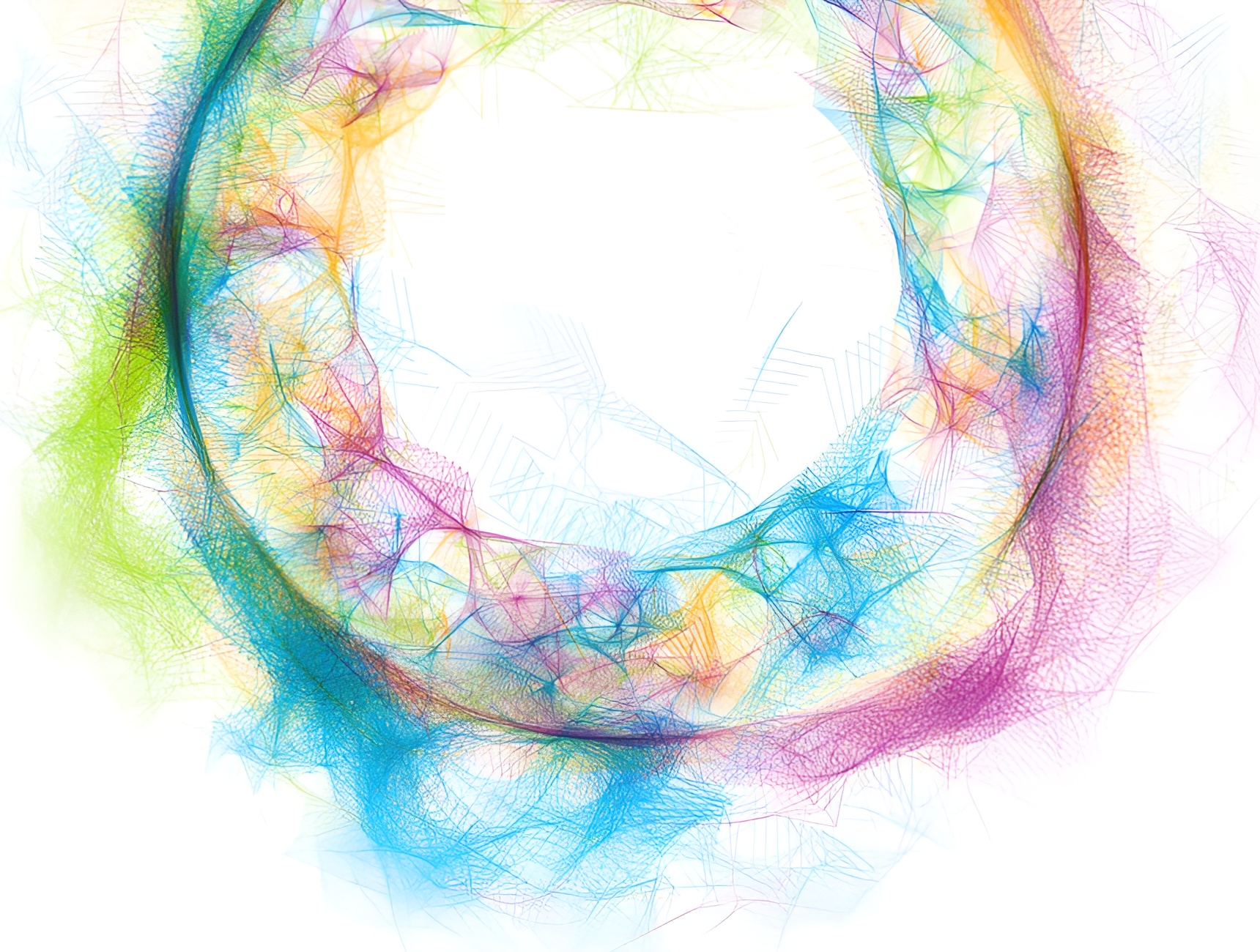 Circular shaped generative art consisting of colorful lines