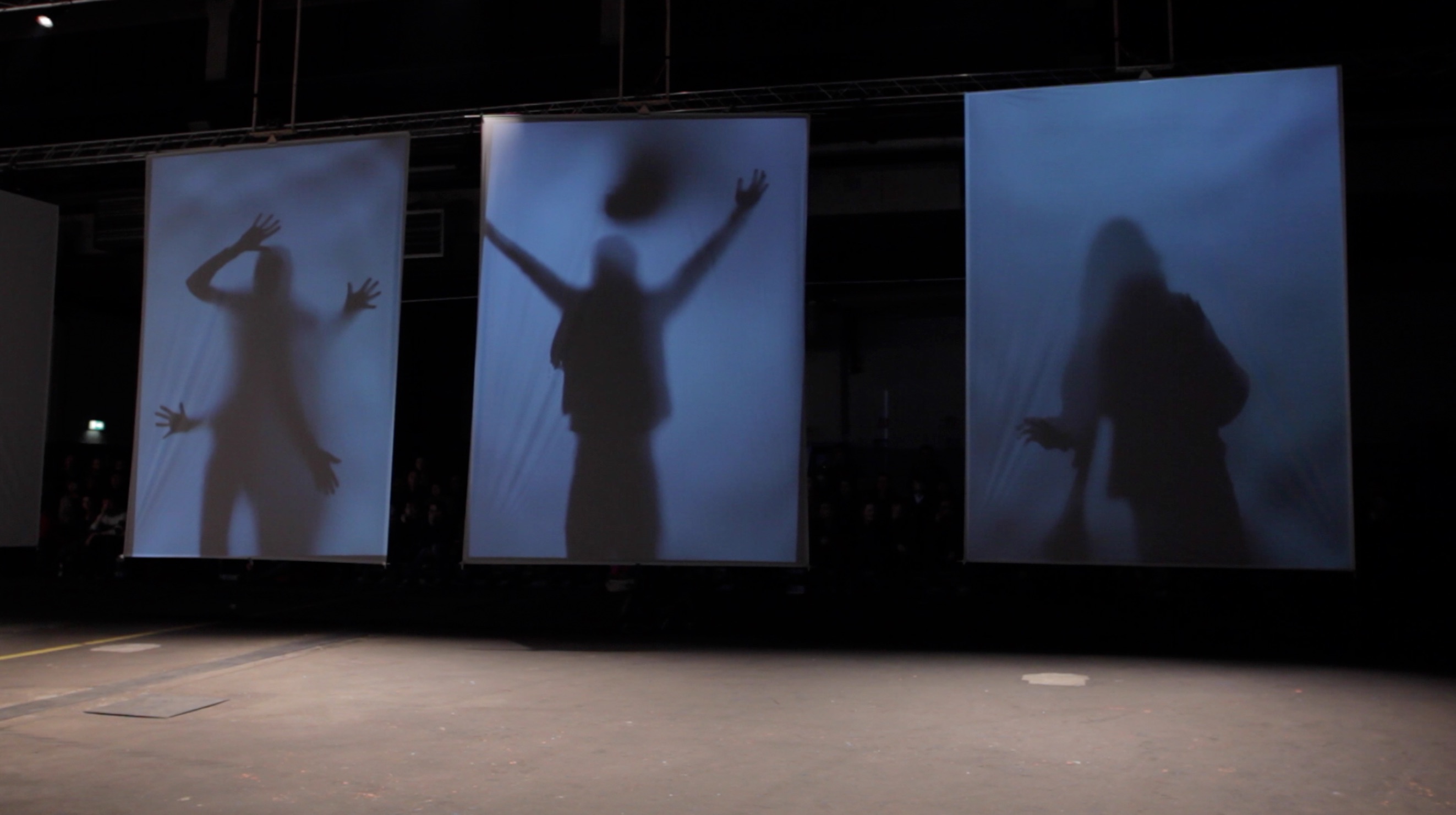 Real time projection mapping on sails showing shadow figures