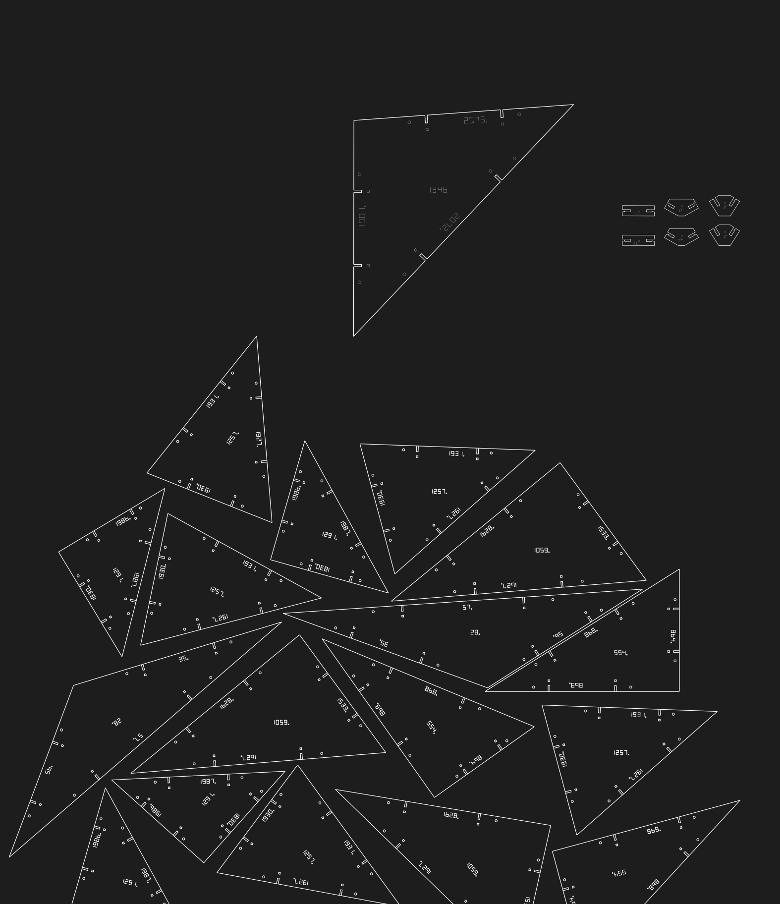 Compact arranged numbered triangles for lasercutting