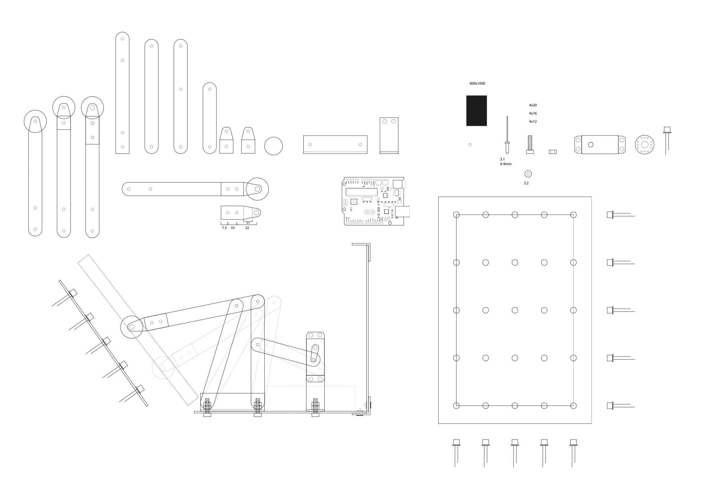 Schematic top view of various components