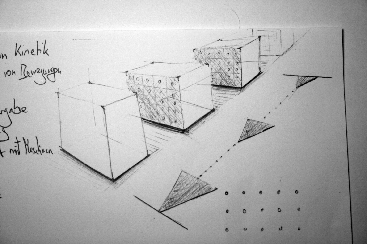 A concept scribble for a row of machines transporting information